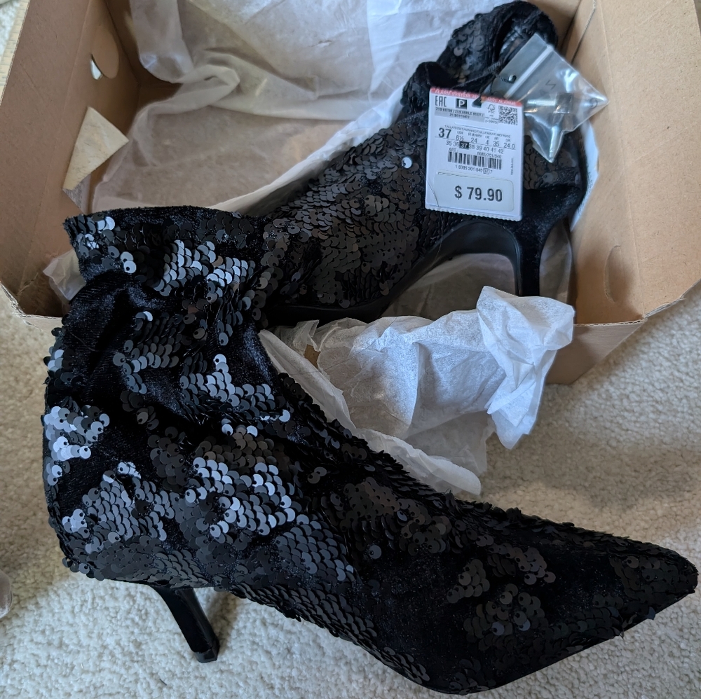 NIB Zara Velvet Sequin Sock Boots Size 37